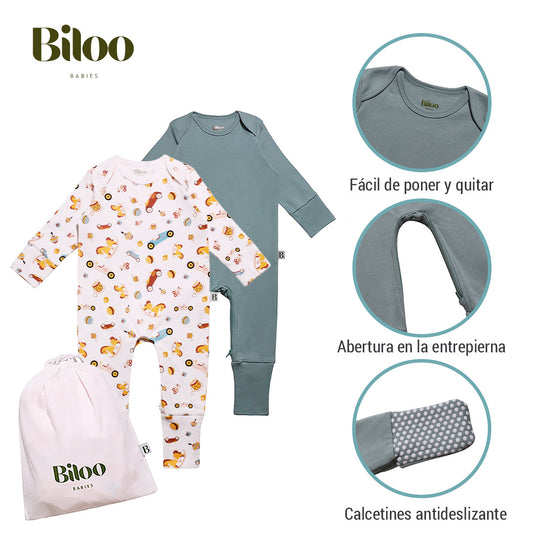 Pack de Pijamas Body Fácil cambio de Pañal Bebé de Algodón Orgánico