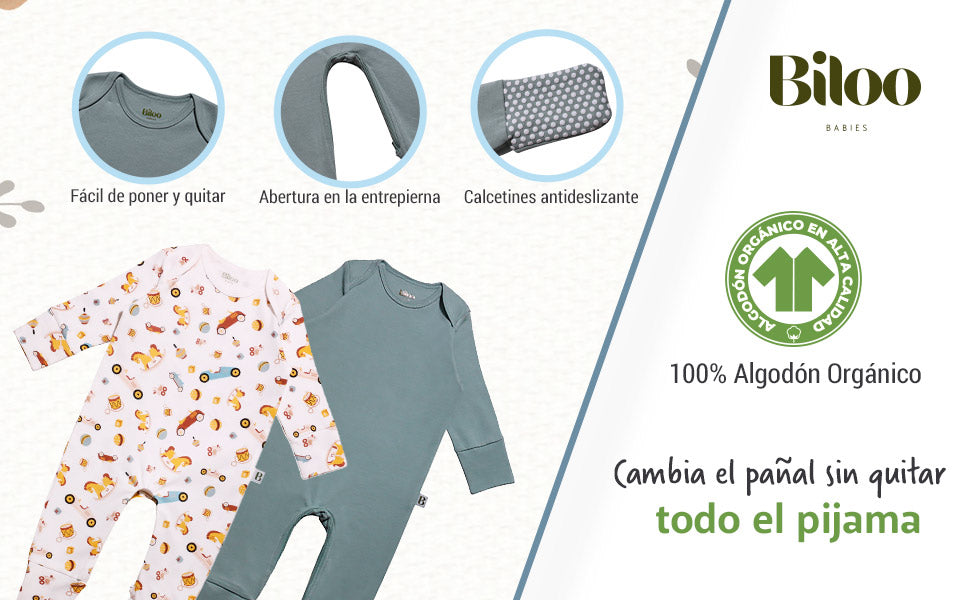Pijamas Body Bebé Fácil cambio de Pañal de Algodón Orgánico - 1 Unidad